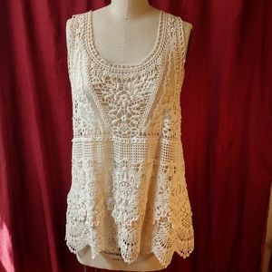 Simply Noelle Sleeveless Crochet Top, Ivory, S/M